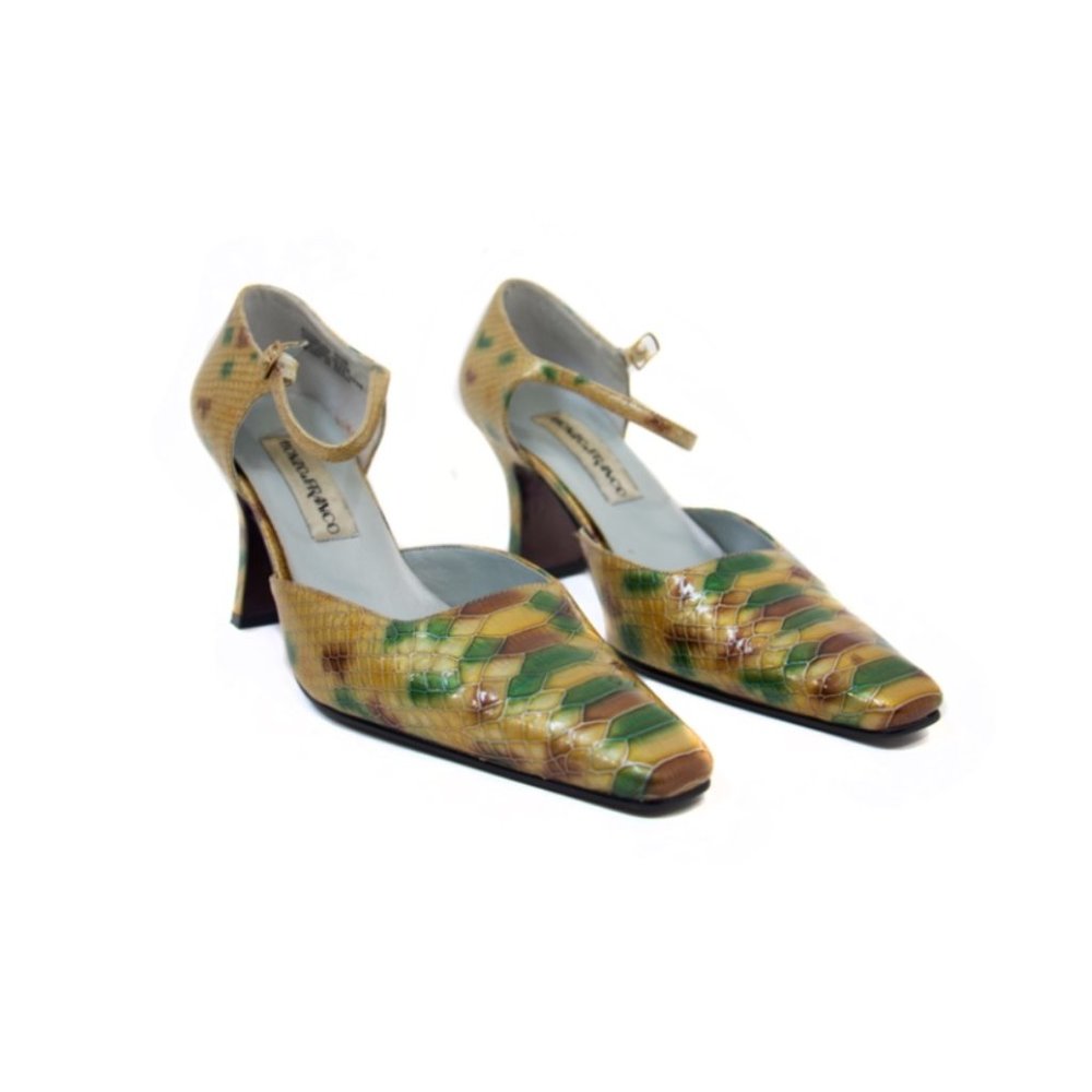 Vintage 80’s leather snake print watercolor pumps
